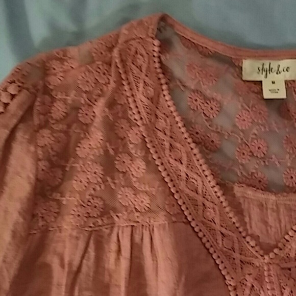 M ladies Style & Co. pink rosy BOHO TOP long sleeve & flowing - Picture 3 of 8